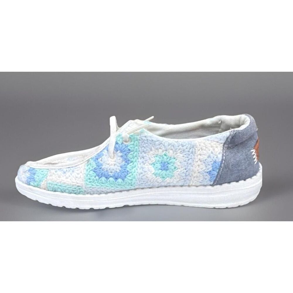 Hey Dude Wendy Cottagecore Crochet Floral boho Sneakers grandmacore Blue W6